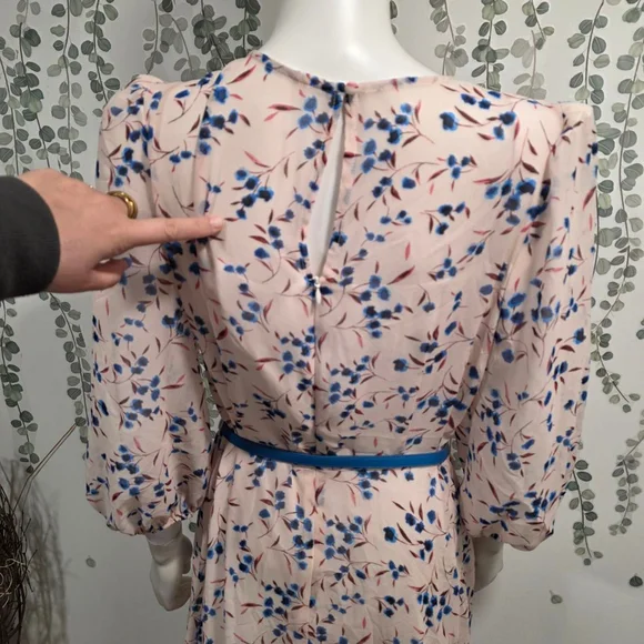 Harper Rose Womens Floral Midi Dress Size 12 Pink Blue Belt Puff Sleeve NWOT - Picture 8 of 12